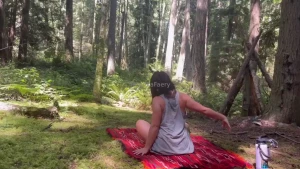 Lil yoga practice in the forest