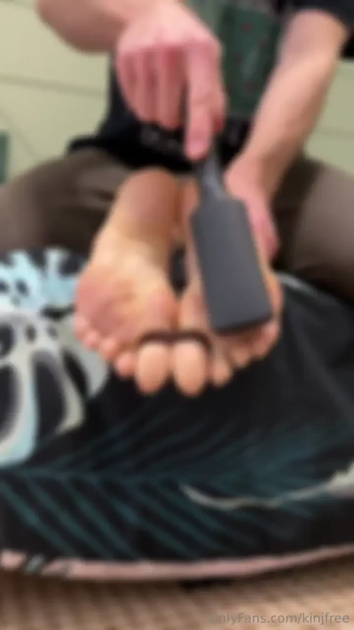 3 minutes of tickling with a stiff comb with tied feet and big toes 