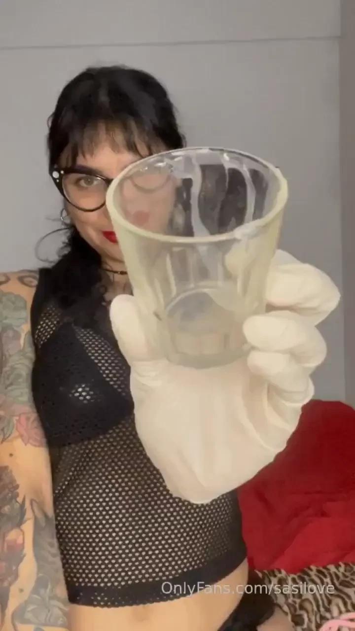 You listened to me and cum in the glass now it s time to eat it 