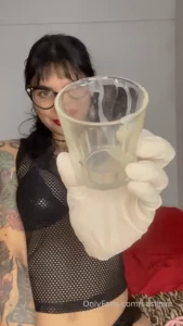 You listened to me and cum in the glass now it s time to eat it