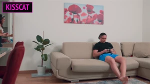 Luna brings kisscat for lesbian fun then threesome with bf cums - luna