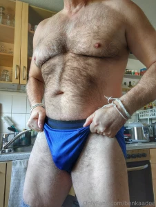 Hot hairy musclebear at the kitchen