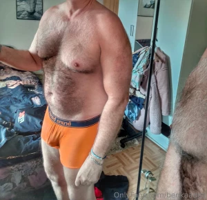 Posing hairy muscledad biceps bicepspeak at the bed room