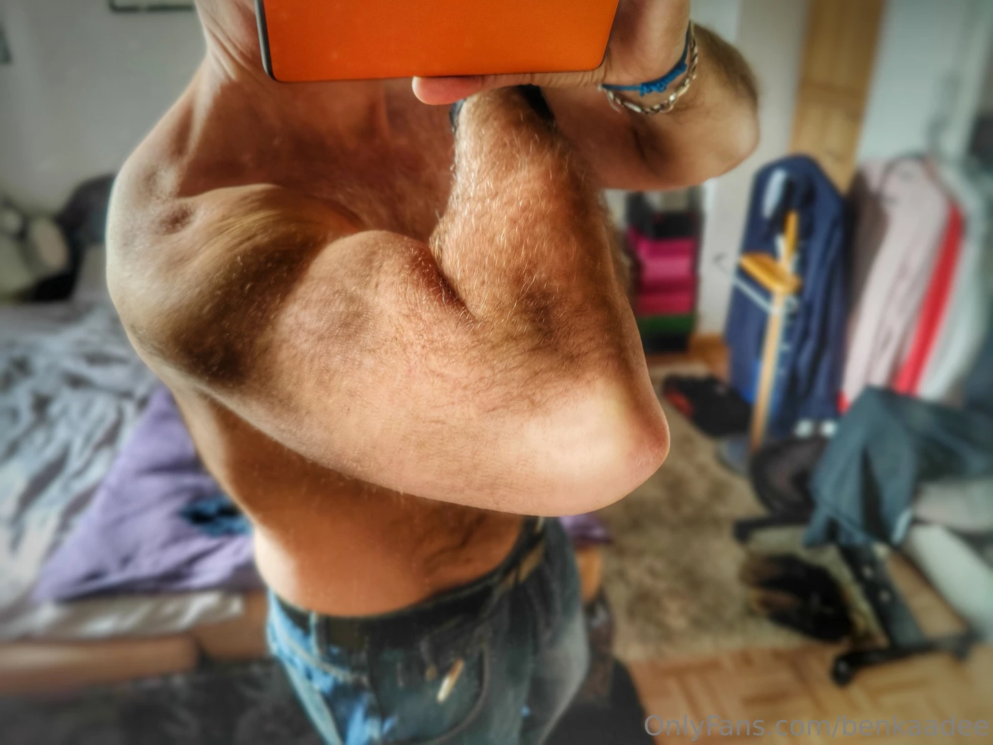 Posing hairy muscledad biceps bicepspeak at the bed room part 1 