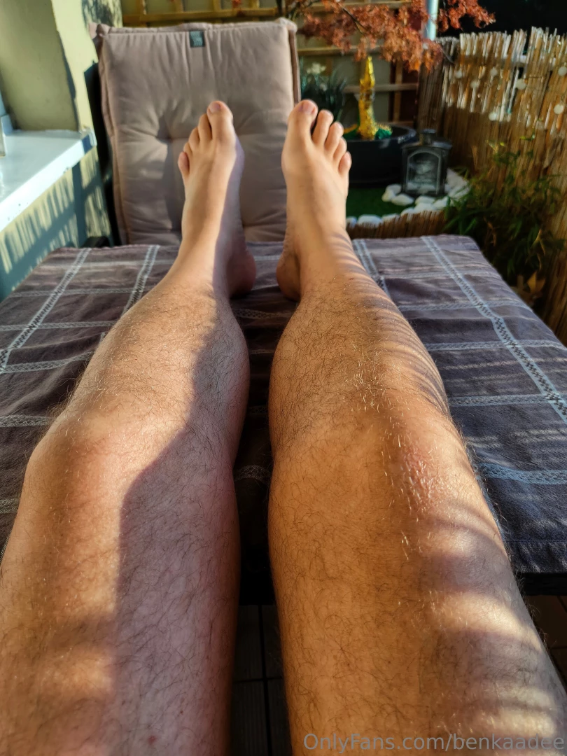 My hairy legs and feet outdoor in the sun and my cock 