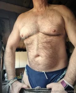 Hairy furry muscles hunk undressing at the garden house part 1
