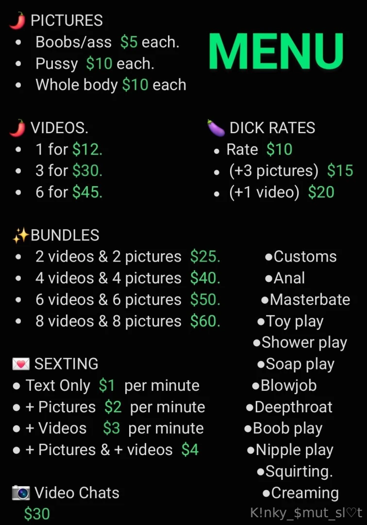 New updated menu what can i do to pleasure you 