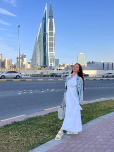 Immerse yourself in the city atmosphere in a white dress high-rises part 1