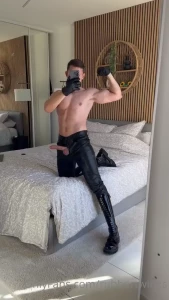 Jerking with my leather gloves and pants i m sure you would like to