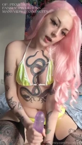 Fairy slut fucks self before sucking the cum off then puts ice on