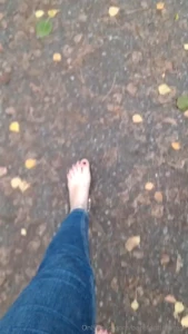 Walking barefoot in the cold autumny asphalt feels different under