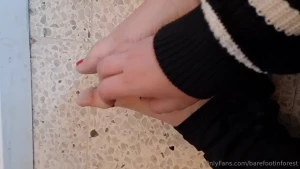 Tickling with long nails makeup brush and brush