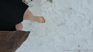 Walking in the snow with flipflops