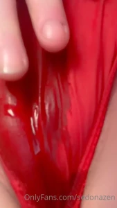 Squirting through my silky red pantiesd