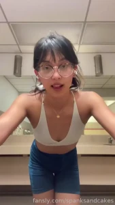 Dripping in sweat asian fitgirl gymgirl petite glasses brunette
