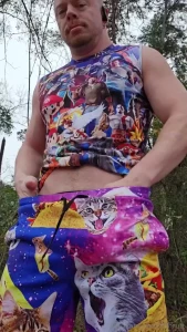 Chilling with my cock out on my hike with my taco cat sweats 80s