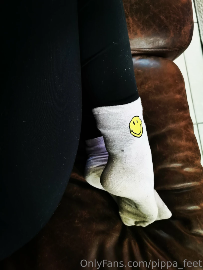 These smiley socks have been on my feet all day who wants to take them 