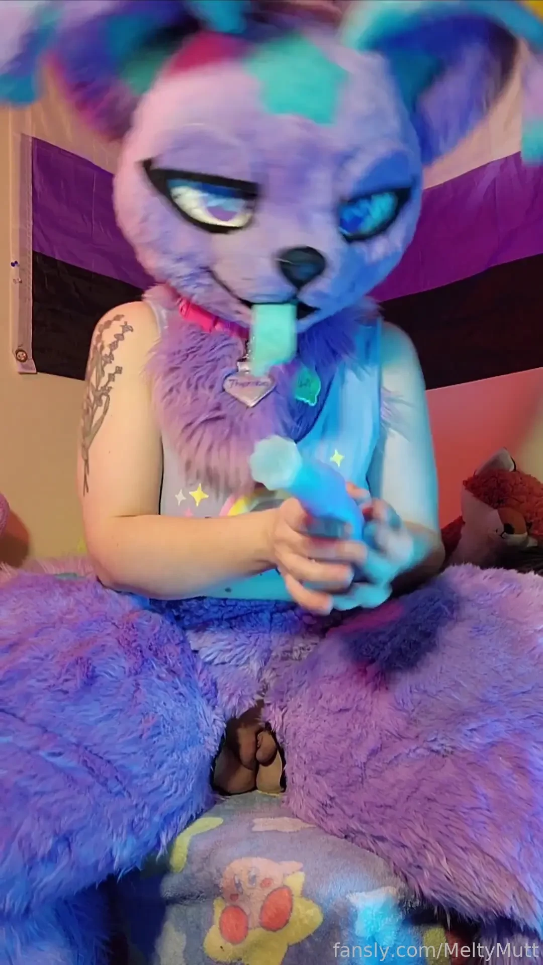 Fucking myself through my fursuit hole with my pretty fantasy cock 