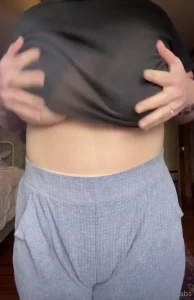 No bra and a black t shirt