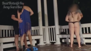 Full swap at a private swingers party in a secluded pergola full swap