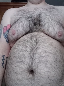 Close up of my furry and fat belly and moobs yearning for you to milk