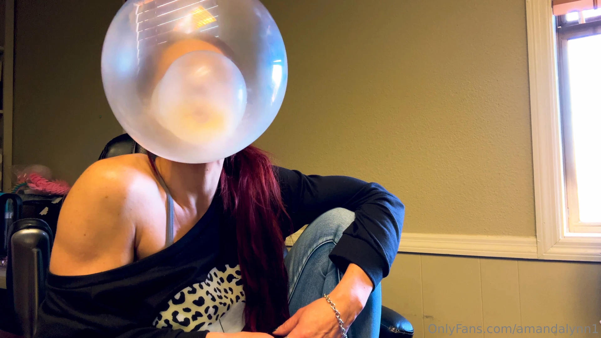 Such a bad girl blowing bubbles 