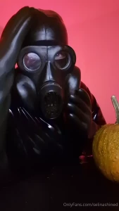 Gloves rubber gas mask pumpkin wanking talking happy ending