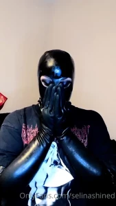Playing with my gloves in my goth tshirt the back print of this one is
