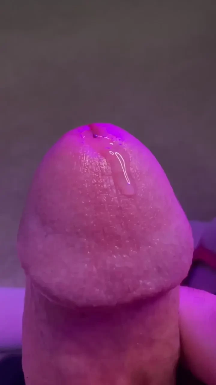 Closeup of precum leaking from the tip of my girlcock after a hot 