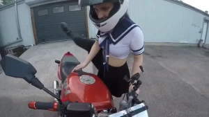 Short skirt without panties on motorcycle