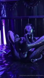 Solo foot job for a massive cock