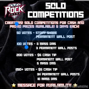 Win cash free entry solo comps read flyer for prize details and