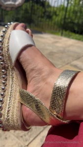 First time painting my toes gold my toe prints are embedded in these