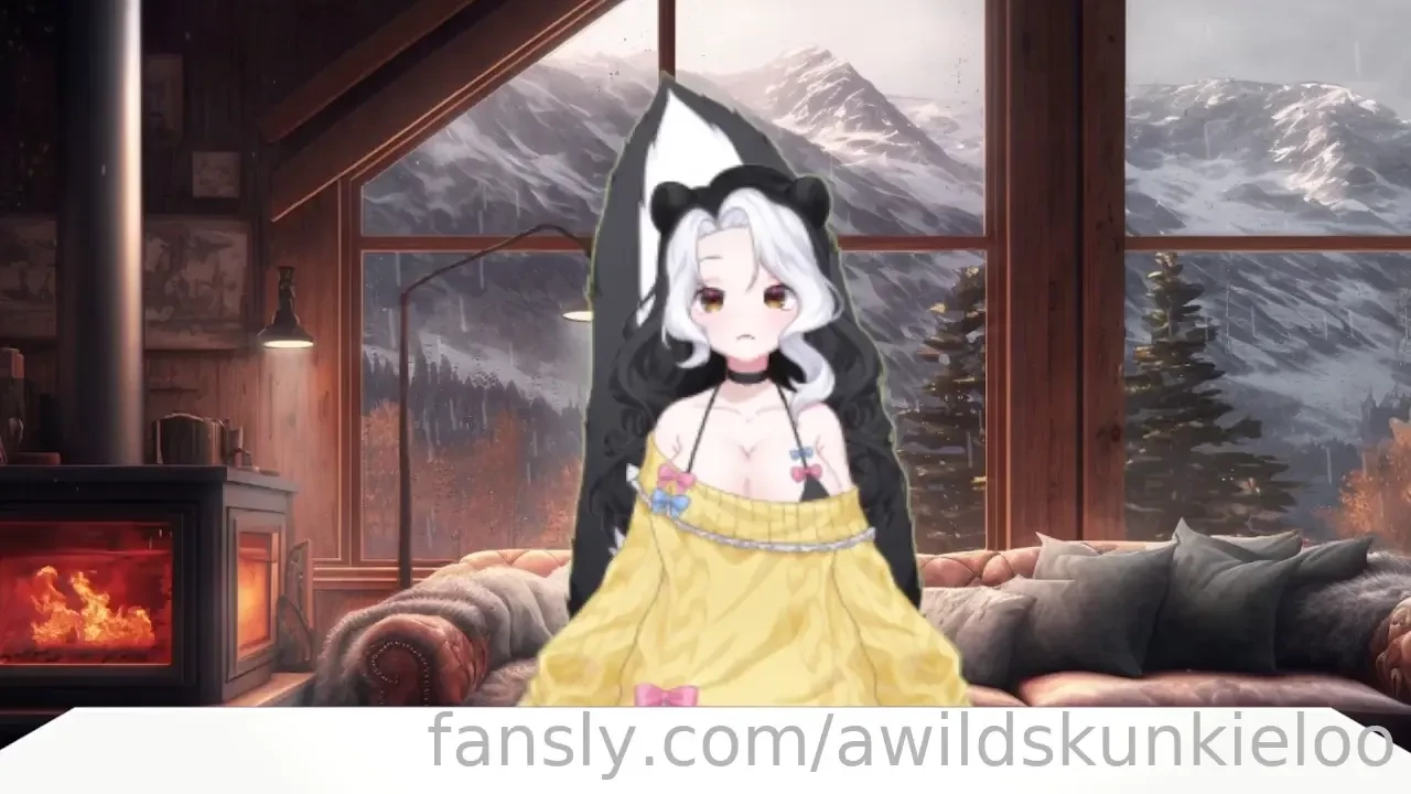 A skunkgirl vtuber uses her human cushion while she streams to not 
