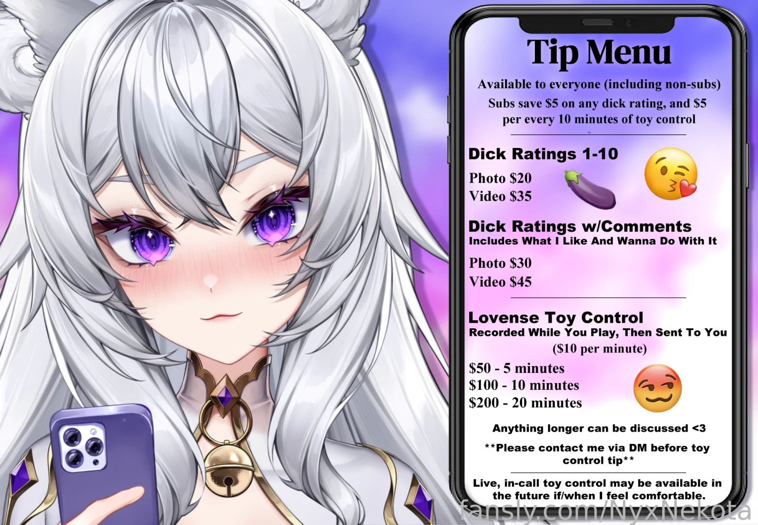 Here is my tip menu - keep in mind i am just one kitty and i will try 