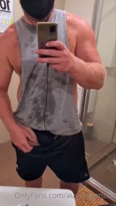 Post-gym session check-in the label on the jock reads for best results