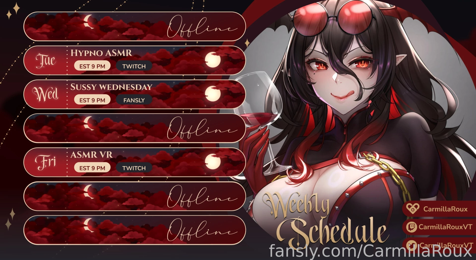 Schedule for the week a week of cozy times and sussy times here 