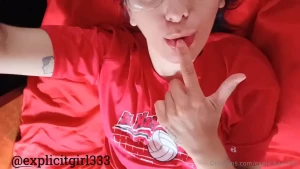 I touch myself over my thong then pull it down and touch my pussy my