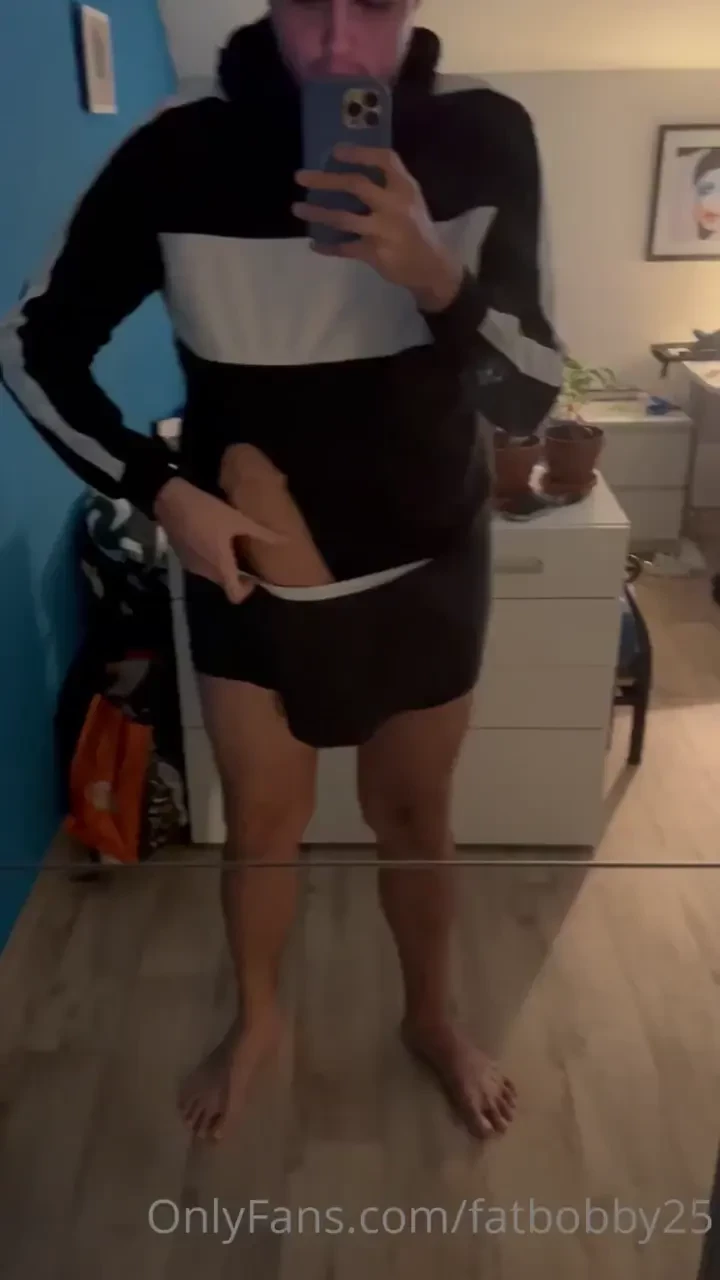 Trying to fit my huge cock into my older underwear 