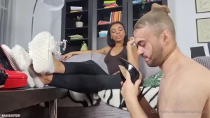 Cum in white socks amp high heels cleaning foot slave training in my