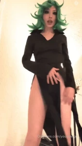 Tatsumaki cosplay from one punch man taking a break from fighting