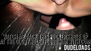 Watch me jack this fuckers hole up at the gloryhole i flood him with