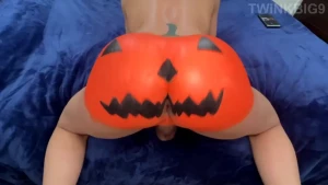 Halloween is here and my friend wanted to fuck my big pumpkin with his