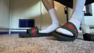 Playing around in nike socks and gucci slides