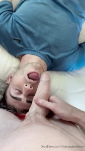 Lil bro gets so hard when i rub my cock and balls all over his face he
