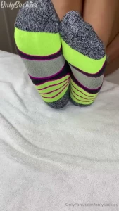 Neon green rare puma sock foot tease photos