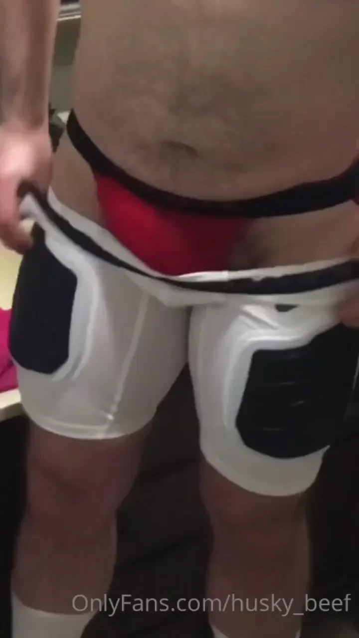 Taking off football gear with a boner 