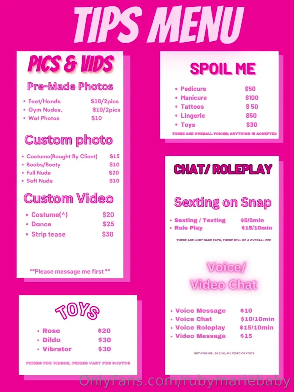 Just so that everyone knows here is the menu 