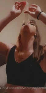 Drinking cum from a condom like a classy slut