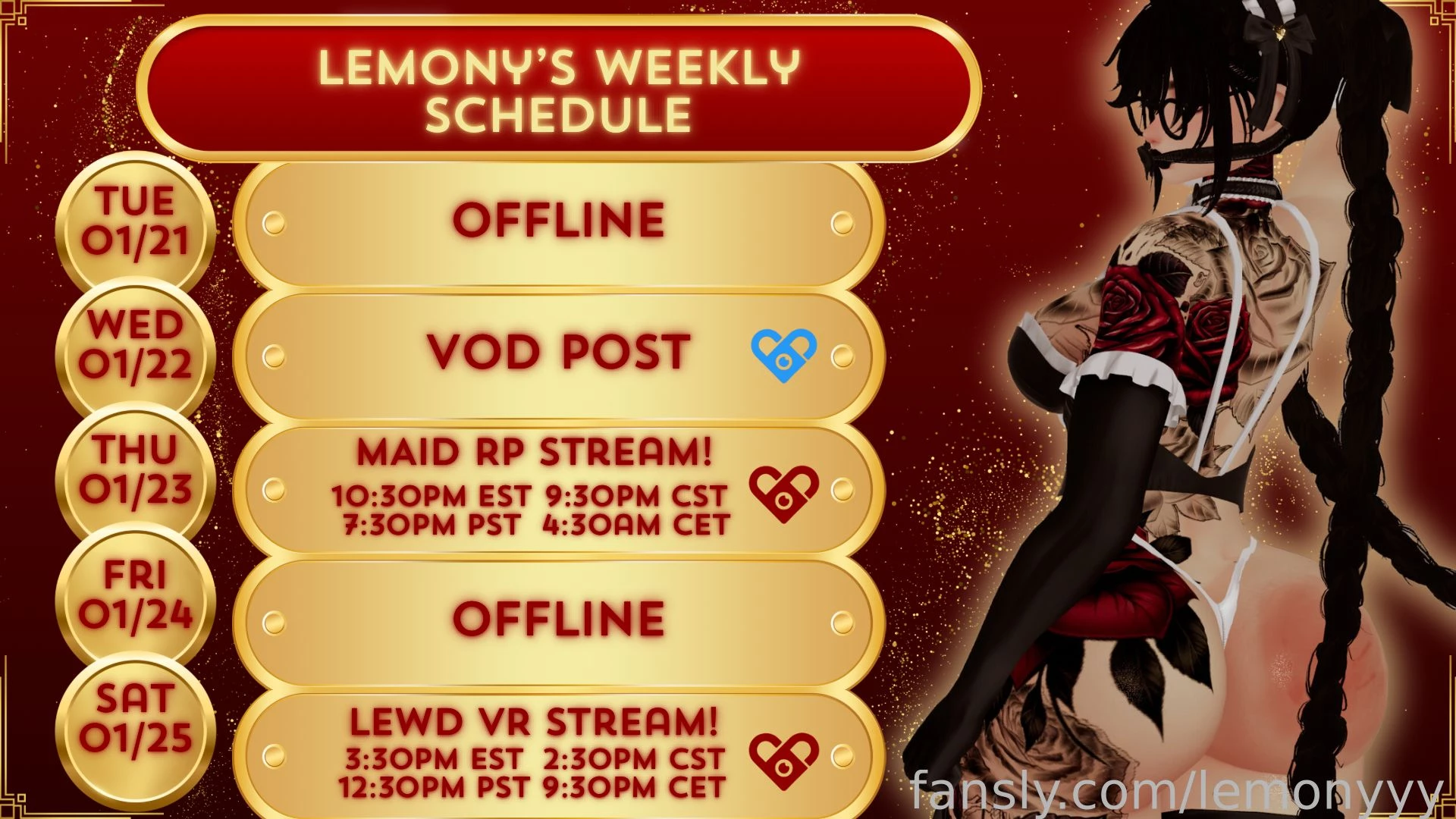 Hihi loves this is my schedule for this week 3 01 21 - offline 01 22 - 